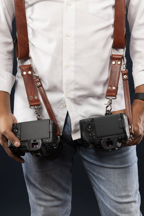 Strap (Correa) 100% Cuero para 2 Cámaras Fotográficas (Vino Tinto)