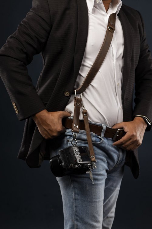 Strap 100% Cuero para 1 Cámara (Cafe quemado)