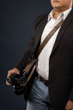 Strap 100% Cuero para 1 Cámara (Cafe quemado)